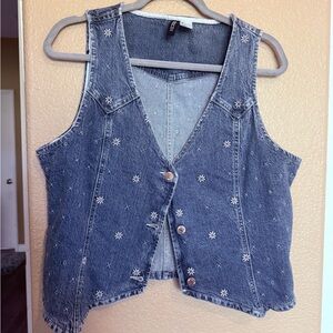 H&M Blue EMBROIDERED DENIM VEST